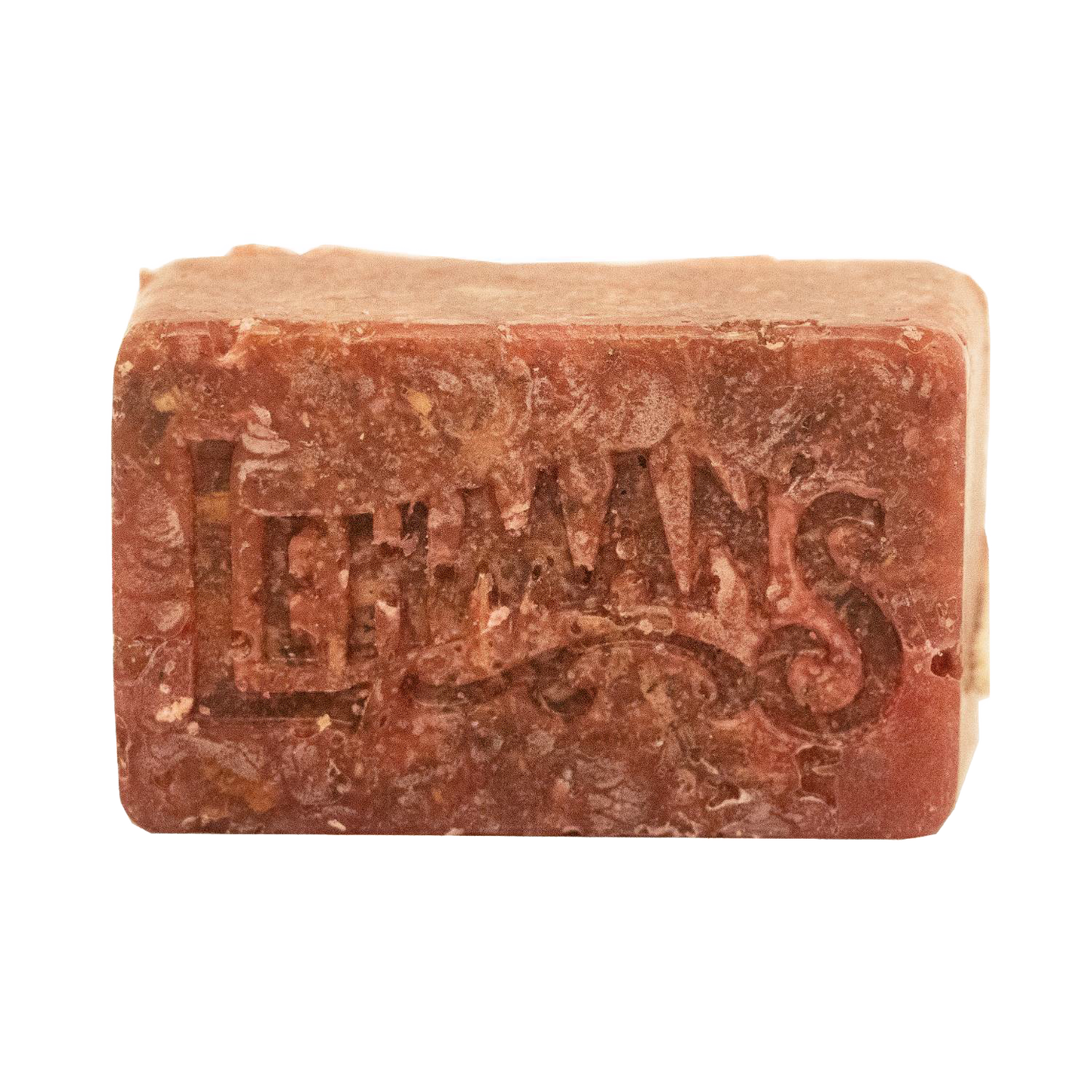 Handcrafted reddish-brown fire starter block embossed with Lehman's logo, made in USA from natural reclaimed wax and sawdust, ideal for Farm, Garden & Tool, Stoves, Camping, and Hearth Accessories collections.