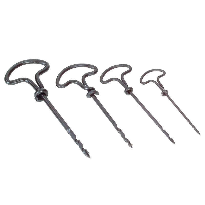 Set of four handcrafted gimlets made from specially annealed steel with T-shaped handles, designed for efficient wood drilling, featured in Farm, Garden & Tool and Hand Tools and Hardware collections.