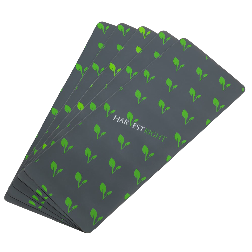 Set of reusable gray silicone freeze drying mats with green leaf pattern and logo, designed for easy cleanup, part of Kitchen & Food, Food Preservation, Drying, Best Sellers, and Promo Eligible collections.