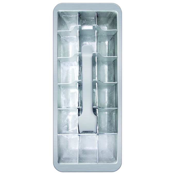 Vintage-style aluminum ice cube tray with removable divider and release handle, handcrafted for easy ice removal, ideal for Kitchen Gadgets, Farm, Garden & Tool, and Homesteading collections.