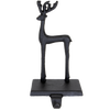 Handcrafted black iron deer stocking holder with a sturdy rectangular base and stylized antlers, perfect for Home & Decor, Holiday Decor, Best Sellers, and Promo Eligible collections.