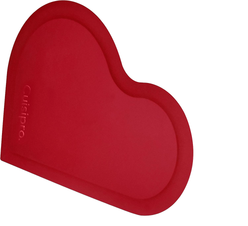 Heart-shaped red flexible bowl scraper with a soft silicone grip and thin metal core, perfect for scraping and icing in Kitchen & Food, Cookware, and Baking Supplies collections.