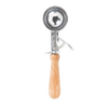 Handcrafted ice cream scoop with a smooth wooden handle and polished metal bowl, featuring an easy-release trigger, ideal for Kitchen & Food, Specialty Equipment, and Making Ice Cream collections.
