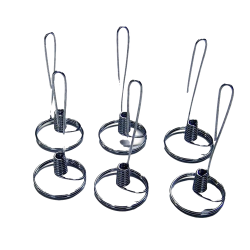 Six handcrafted steel olive oil lamp bases with coiled wick holders arranged neatly, highlighting USA made oil lamp parts in Lamps & Lighting, USA Made, and Best Sellers collections.