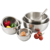 Set of four heavyweight stainless steel mixing bowls with extra-wide lips and flat bottoms, holding fresh vegetables and eggs, perfect for Kitchen & Food, Cookware, Baking Supplies, and Holiday Hosting collections.