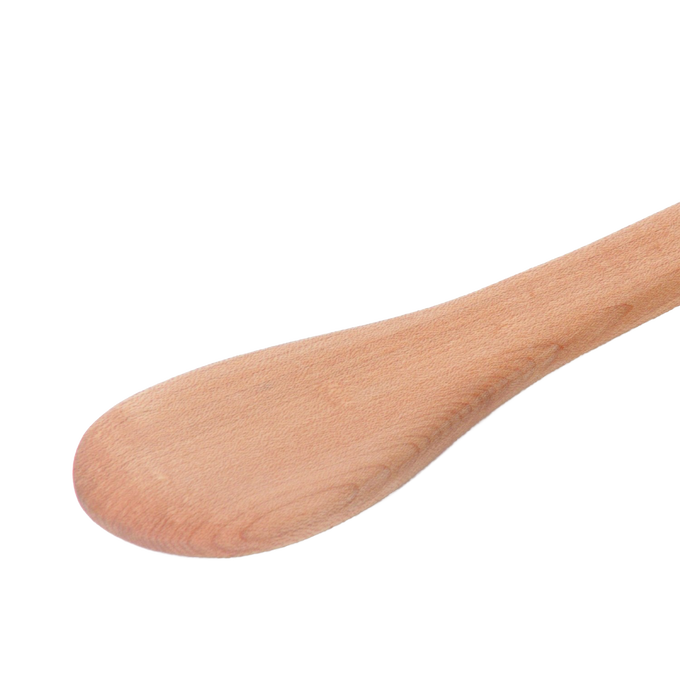 Close-up of a handcrafted solid American Hard Maple wooden spoon with a smooth, gently curved bowl and polished surface, ideal for Kitchen & Food, Holiday Hosting, and USA Made collections.