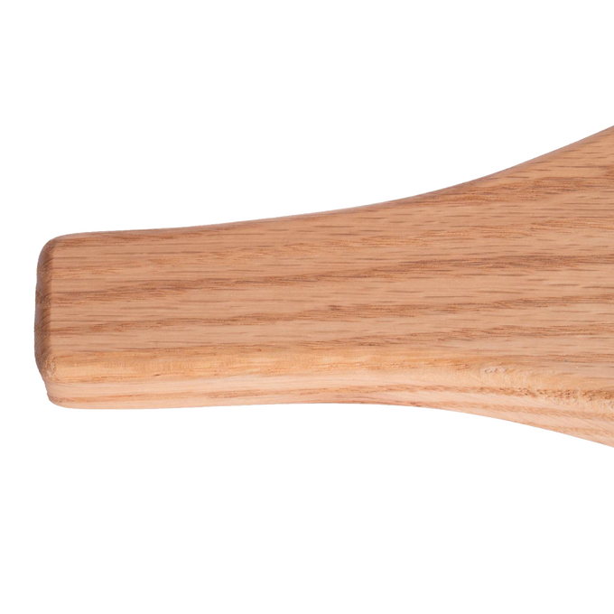 Smooth oak handle of handcrafted Amish-made slingshot designed for a comfortable grip, part of Toys, Books & Games, USA Made, Amish Made, and Lawn Games collections.