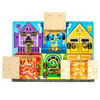 Handcrafted wooden board featuring six colorful numbered compartments with attached metal latches, showcasing playful animals to teach colors, numbers, and fine motor skills, ideal for indoor play, children's toys, and wooden toys collections.