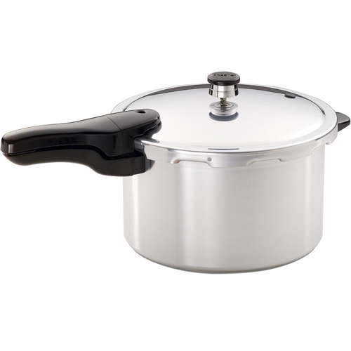 Handcrafted aluminum pressure cooker with a polished finish and black ergonomic handle, designed for fast, flavorful meals, featured in Kitchen & Food, Cookware, Pots and Pans, and Best Sellers collections.