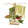 Wooden pasta drying rack with eight angled arms for hanging fresh homemade pasta, made from eco-friendly rubberwood, featured in Kitchen & Food, Drying, and Food Preservation collections.