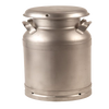 Large stainless steel milk can with a brushed finish, seamless design, and sturdy handles, crafted in the USA for farm and animal care use, featured in best sellers and promo collections.