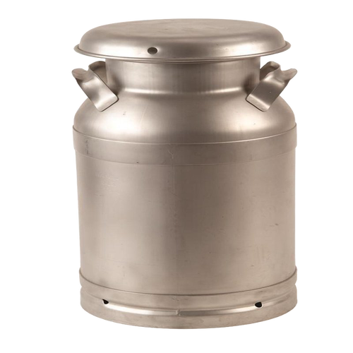 Large stainless steel milk can with a brushed finish, seamless design, and sturdy handles, crafted in the USA for farm and animal care use, featured in best sellers and promo collections.