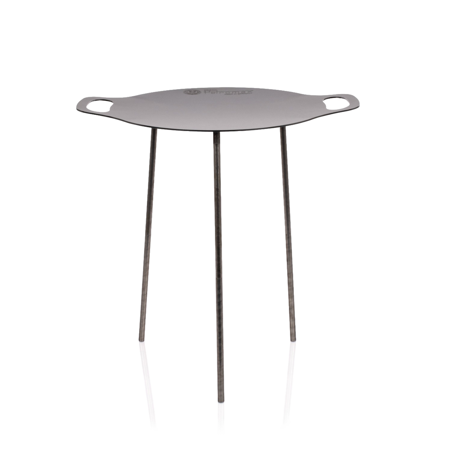 Lightweight steel griddle with three stable legs and integrated handles, designed for versatile outdoor cooking in Farm, Garden & Tool, Camping, Best Sellers, and Promo Eligible collections.
