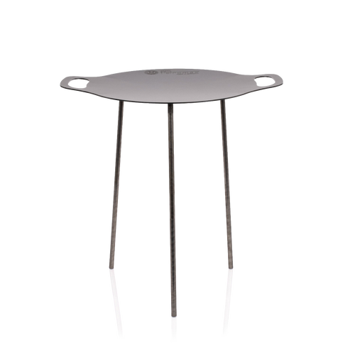 Lightweight steel griddle with three stable legs and integrated handles, designed for versatile outdoor cooking in Farm, Garden & Tool, Camping, Best Sellers, and Promo Eligible collections.