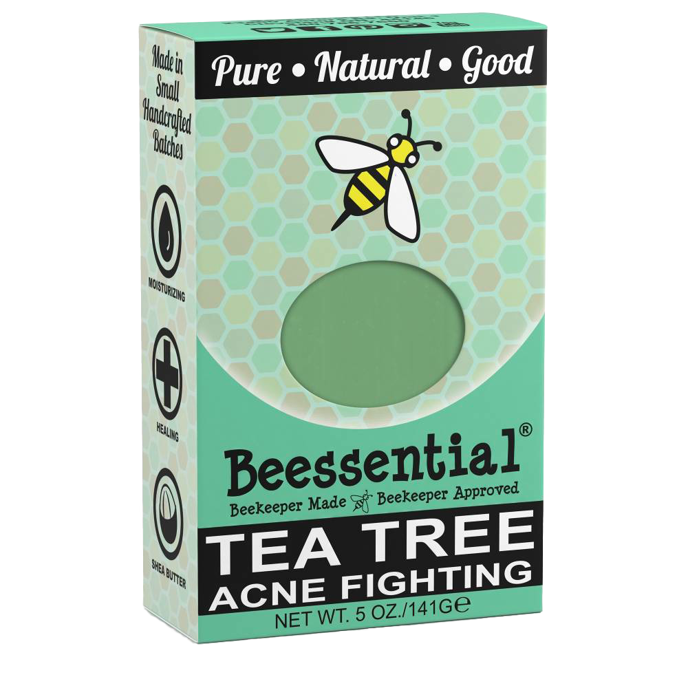 Handcrafted green tea tree soap bar in eco-friendly packaging featuring a bee design, made in small batches in the USA, from Health & Wellness, Grooming and Personal Hygiene, Soaps collections.
