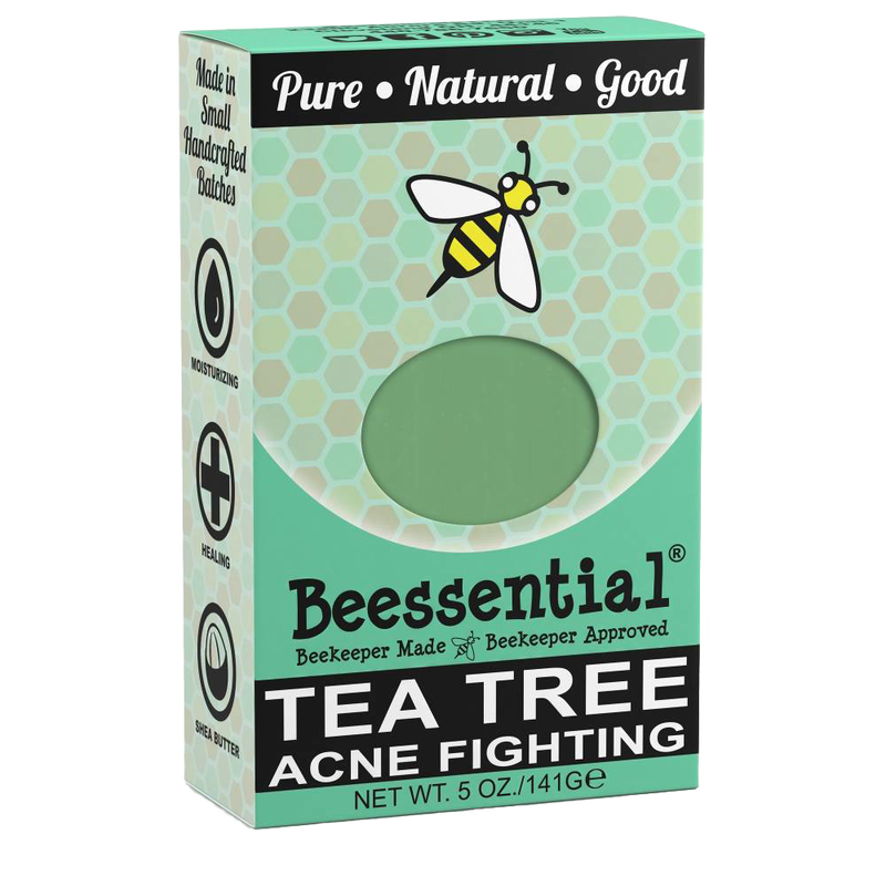 Handcrafted green tea tree soap bar in eco-friendly packaging featuring a bee design, made in small batches in the USA, from Health & Wellness, Grooming and Personal Hygiene, Soaps collections.