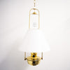 Hanging brass oil lamp with a glossy solid brass font and a smooth 14-inch white opal glass shade, ideal for Farm, Garden & Tool, Lamps & Lighting, and Emergency Supplies collections.