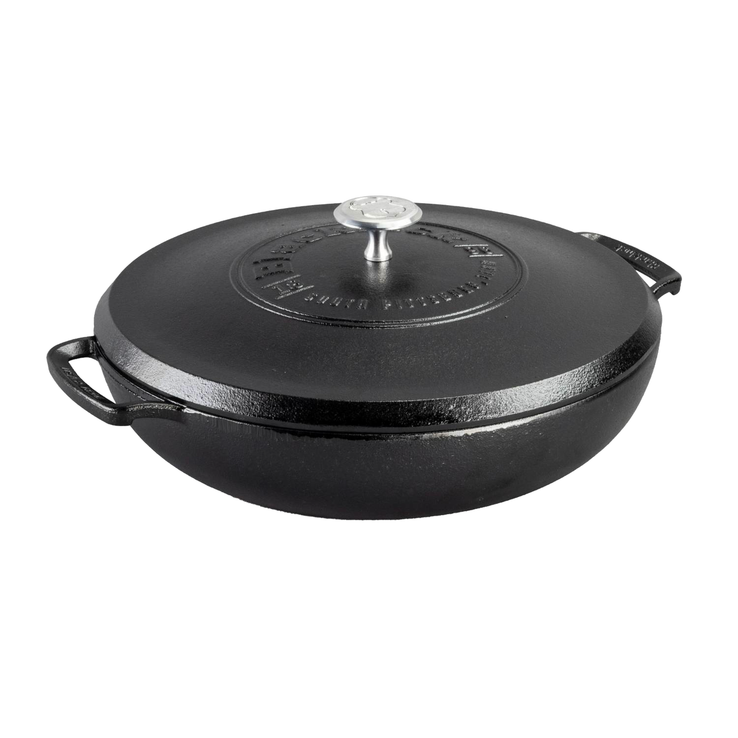Handcrafted cast iron braiser with lid featuring a triple-seasoned surface for even heat retention, lightweight design, and made in USA, ideal for Kitchen & Food and Cookware collections.