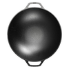 Deep cast iron wok with wide base and balanced handles on both sides, designed for superior heat retention and stir-frying, part of Kitchen & Food, Cookware, and USA Made collections