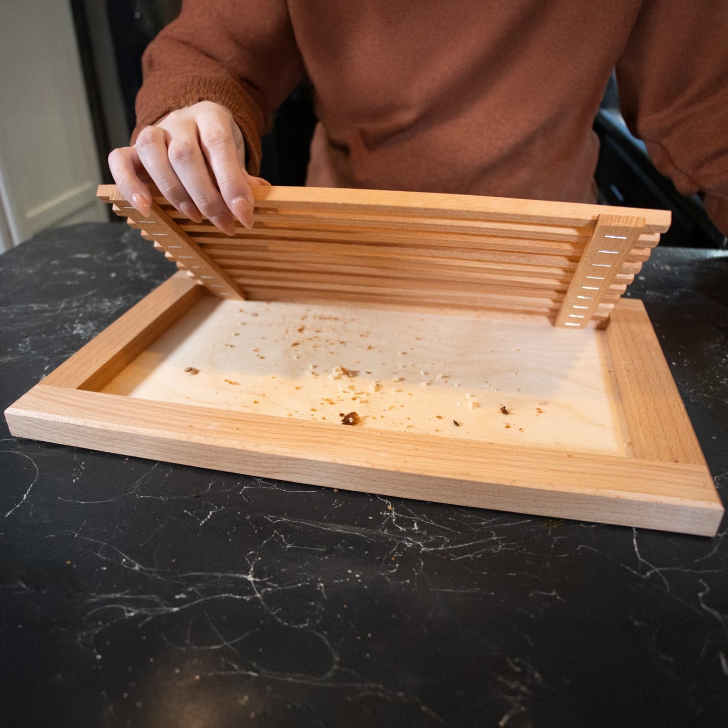 German-Made Bread Board with Crumb Tray – 16"x10"