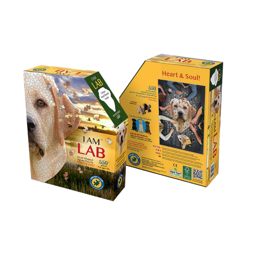 Handcrafted unique-shaped jigsaw puzzle featuring a Labrador retriever design with 550 pieces, made in USA, perfect for Toys, Books & Games, Children's Toys, Games and Puzzles collections.