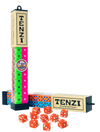 Set of colorful dice in transparent rectangular containers with beige labels and bold black lettering, accompanied by loose orange dice, featured in Toys, Books & Games and Table and Board Games collections.