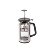 French press coffee maker with stainless steel frame, clear glass body, and black plastic handle and lid, ideal for Kitchen & Food, Brewing Coffee and Tea, and Best Sellers collections.