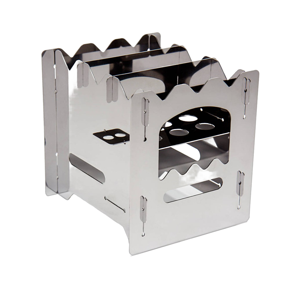 Compact stainless steel camping stove featuring a stack effect design for efficient burning of small branches, ideal for Farm, Garden & Tool, Camping, Emergency Supplies, and Best Sellers collections.