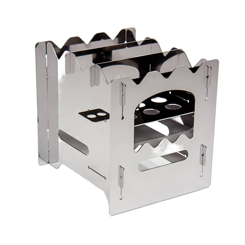 Compact stainless steel camping stove featuring a stack effect design for efficient burning of small branches, ideal for Farm, Garden & Tool, Camping, Emergency Supplies, and Best Sellers collections.