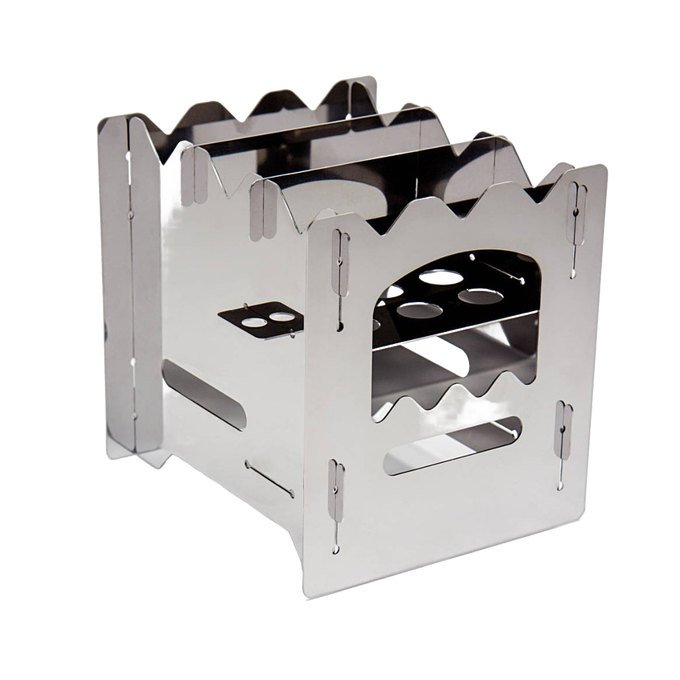 Compact stainless steel camping stove featuring a stack effect design for efficient burning of small branches, ideal for Farm, Garden & Tool, Camping, Emergency Supplies, and Best Sellers collections.