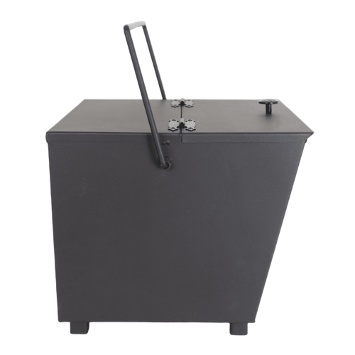Heavy-duty steel ash carrier bucket with balanced handle and steel legs for easy transport and safe ash storage, featured in Stoves, USA Made, Hearth Accessories, and Best Sellers collections.
