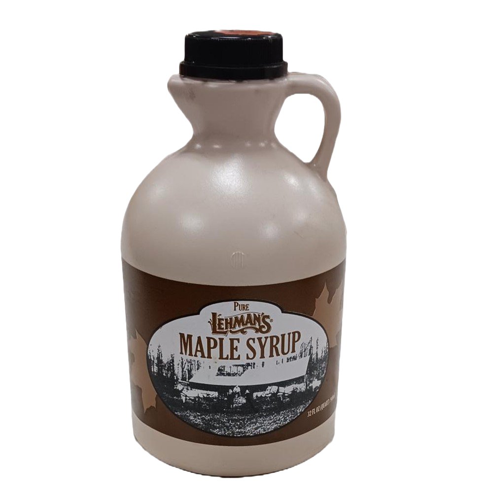Unique handcrafted beige jug of medium amber maple syrup with vintage-style brown label, made in USA, featured in Kitchen & Food, Pantry, and Best Sellers collections.