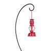 Black metal curved lantern hanger with a red hanging lantern, crafted for outdoor use and ideal for Lamps & Lighting, Camping, Emergency Supplies, and Barn collections.