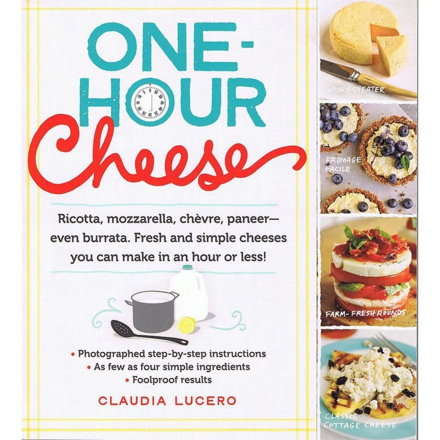 Cover of a kitchen and food book featuring recipes for quick homemade cheeses like ricotta and mozzarella, with step-by-step photos and simple ingredients, part of DIY cheese and yogurt collections.