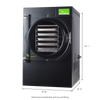 Professional black freeze drying machine with clear door showing multiple metal trays inside, designed for easy food preservation, part of Kitchen & Food, Food Preservation, Freezing, Drying, and Best Sellers collections.