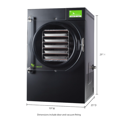 Professional black freeze drying machine with clear door showing multiple metal trays inside, designed for easy food preservation, part of Kitchen & Food, Food Preservation, Freezing, Drying, and Best Sellers collections.