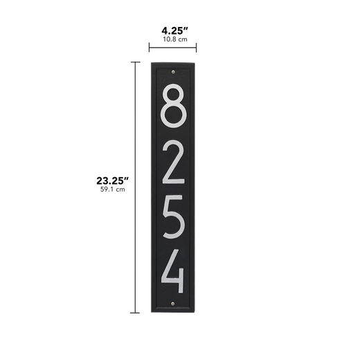 Handcrafted vertical black and silver address plaque featuring contemporary numbers 8254, made in USA, ideal for Home & Decor, Household Helpers, Mailboxes and Address Signs, Best Sellers, and Promo Eligible collections.