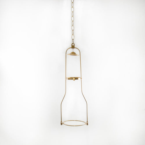 Solid brass hanging bracket with tilt frame design suspended from a chain, suited for oil lamps, featured in Lamps & Lighting and Hanging Lamps collections.