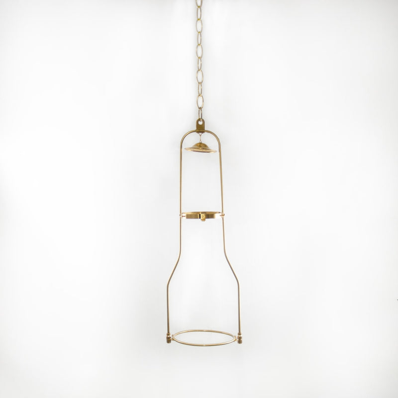 Solid brass hanging bracket with tilt frame design suspended from a chain, suited for oil lamps, featured in Lamps & Lighting and Hanging Lamps collections.
