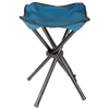 Compact three-legged folding stool with blue fabric seat and black metal legs, ideal for camping, picnics, and outdoor use, featured in Farm, Garden & Tool, Camping, Best Sellers, Promo Eligible, and Sale collections.