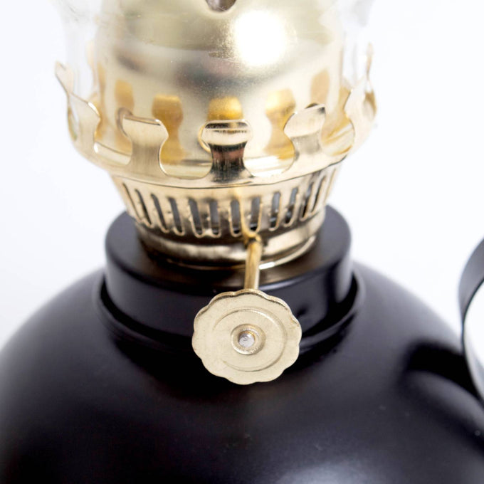 Close-up of a handcrafted oil lamp burner with a brass adjustment knob and steel components, featured in Farm, Garden & Tool, Emergency Supplies, and Best Sellers collections.
