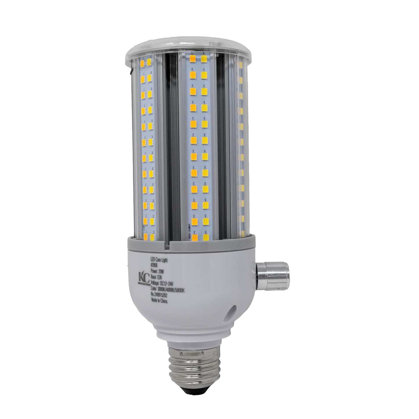 High-quality 20-watt LED corn light bulb with clear casing revealing multiple yellow LED chips, designed for energy-efficient bright lighting and long-lasting performance in lamps and lighting collections.