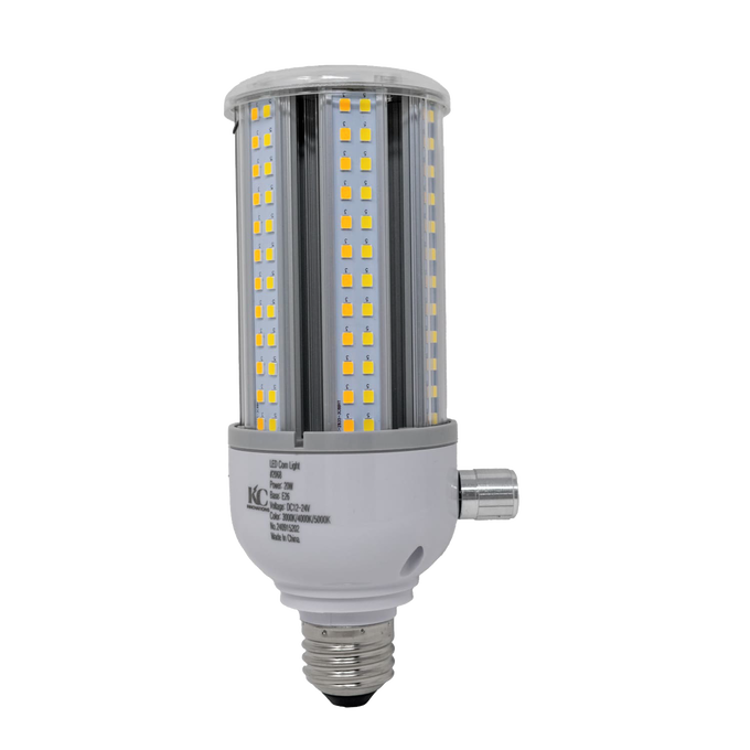 High-quality 20-watt LED corn light bulb with clear casing revealing multiple yellow LED chips, designed for energy-efficient bright lighting and long-lasting performance in lamps and lighting collections.