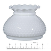 Opal hobnail glass oil lamp shade with a ruffled edge, handcrafted for use in lamps and lighting, ideal for lamp shades, parts and accessories, and featured in best sellers and promo eligible collections.
