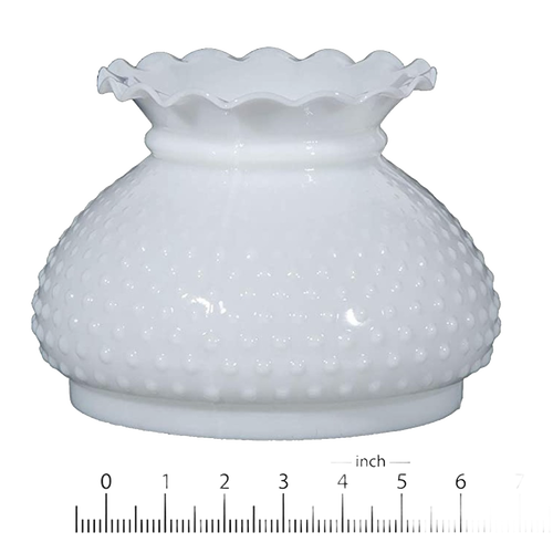 Opal hobnail glass oil lamp shade with a ruffled edge, handcrafted for use in lamps and lighting, ideal for lamp shades, parts and accessories, and featured in best sellers and promo eligible collections.