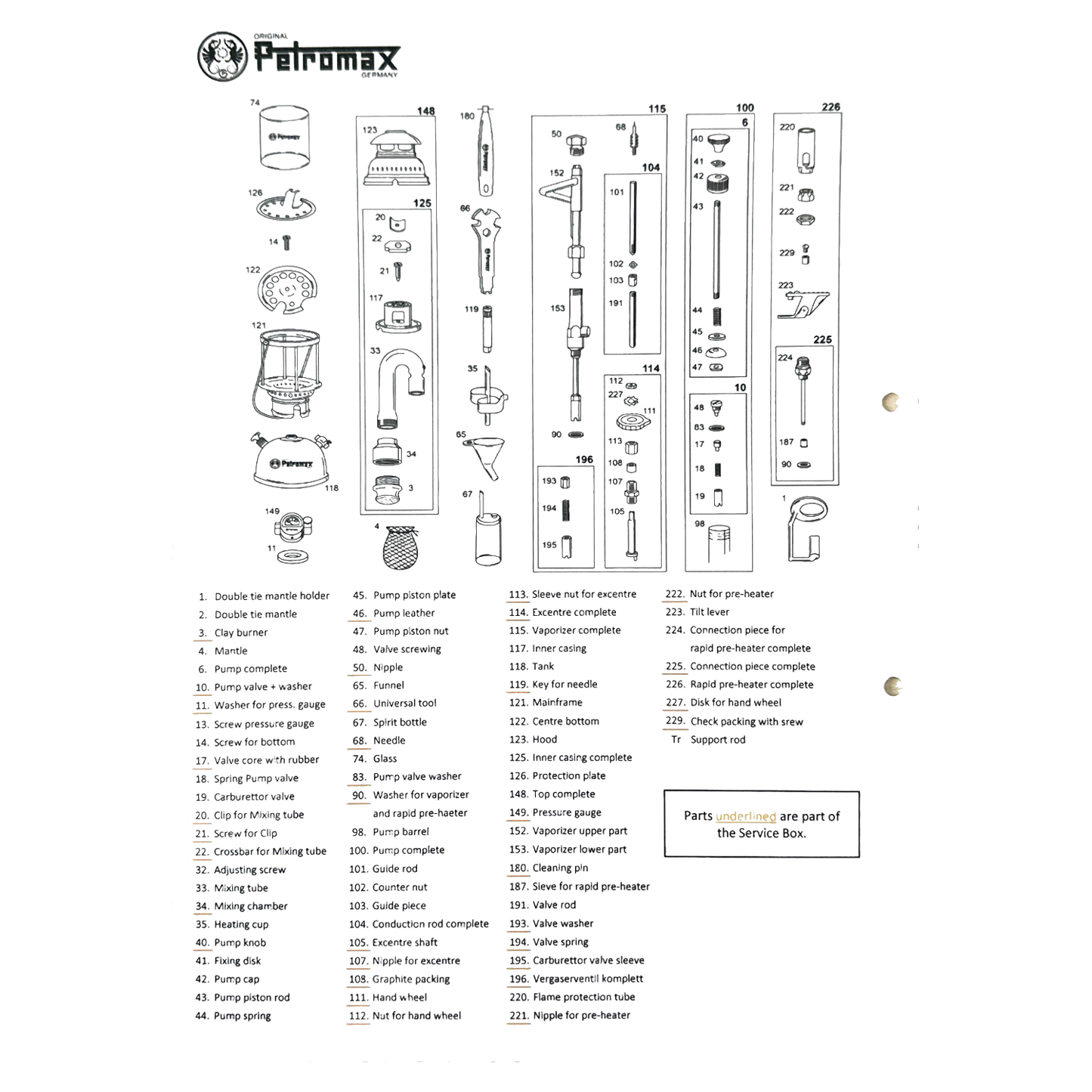 Exploded assembly diagram displaying all eight components of a handcrafted rapid preheater designed for integration with specific pressure lamps, suitable for Lamps & Lighting, Parts and Accessories, Other Parts, Best Sellers, and Promo Eligible collections.