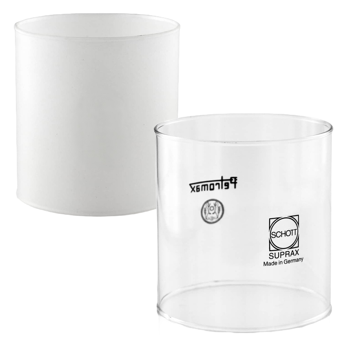 Set of two high-temperature resistant clear borosilicate glass globes for pressure lamps, crafted for durability and heat safety, featured in Lamps & Lighting and Parts and Accessories collections.