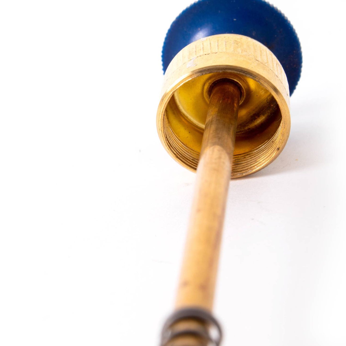 Close-up of a brass pump shaft with a blue knob designed for lamps, featured in Lamps & Lighting, Parts and Accessories, Other Parts, Best Sellers, and Promo Eligible collections.
