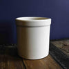 Cream-colored stoneware crock with a smooth finish, handcrafted for Kitchen & Food, Food Preservation, and Fermenting and Pickling collections, featuring durable Amish made quality.