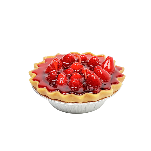 Hand-poured scented candle resembling a strawberry pie with glossy red topping and shiny fruit, handcrafted in the USA, ideal for kitchen décor and holiday hosting collections.